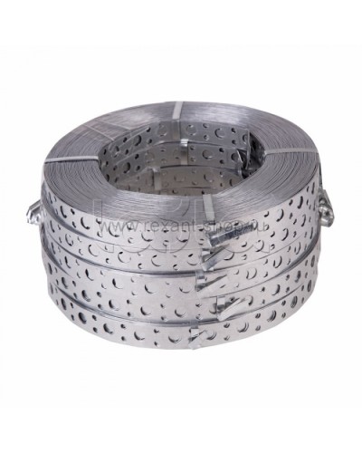 Лента полоса монтажная оцинкованная, перфорированная прямая 20 х 0,70 мм (рулон 25 м) REXANT (07-7107-4) в Махачкале Крепежные изделия Pintop.ru