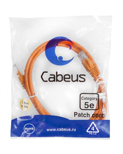 Патч-корд медный U/UTP кат.5е (1,5м) LSZH (оранжевый) Cabeus (PC-UTP-RJ45-Cat.5e-1.5m-OR-LSZH) в Махачкале Патчкорды (медные) Pintop.ru