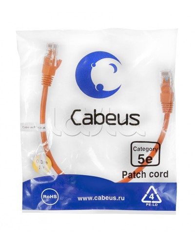 Патч-корд медный U/UTP кат.5е (0,3м) LSZH (оранжевый) Cabeus (PC-UTP-RJ45-Cat.5e-0.3m-OR-LSZH) в Махачкале Патчкорды (медные) Pintop.ru