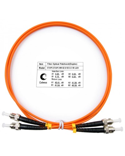 Шнур оптический duplex ST-ST 62,5/125 mm 1м LSZH Cabeus FOP-62-ST-ST-1m в Махачкале Патч-корды оптические Pintop.ru