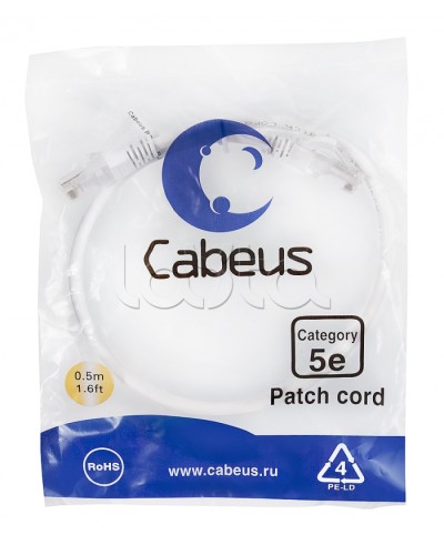 Патч-корд UTP, категория 5e, 0.5 м, неэкранированный, белый Cabeus PC-UTP-RJ45-Cat.5e-0.5m-WH в Махачкале Патчкорды (медные) Pintop.ru