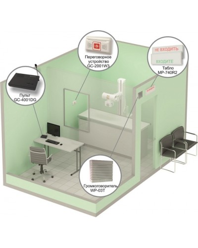 Комплект светового, звукового и голосового вызова посетителя в кабинет Hostcall MP-912W2 в Махачкале Система оповещения и трансляции Hostcall Pintop.ru
