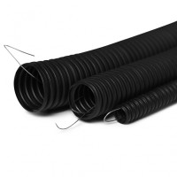 Труба гофрированная FRHF, трудногорючая, безгалогенная, 32 мм гибкая со стальной протяжкой, чёрная (50м) ПожТехКабель 713-004