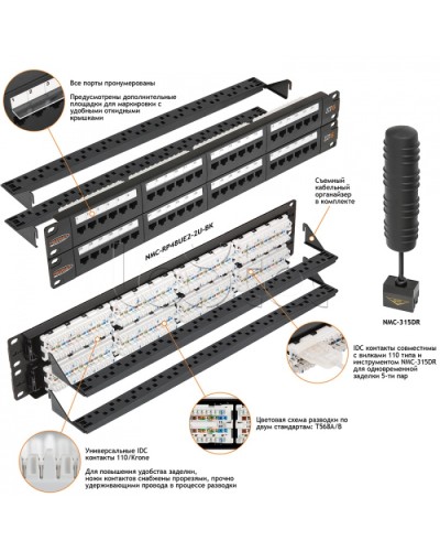 Патч-панель 19, 2U, 48xRJ45 NIKOMAX (NMC-RP48UE2-2U-BK) в Махачкале Патч панель Pintop.ru