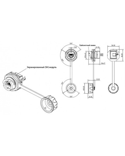 Промышленный модуль Keystone Jack RJ-45 (8P8C) Hyperline (KJ-IE-8P8C-C5e-180-SH-F-BK) в Махачкале Патч-корды и пигтейлы Pintop.ru