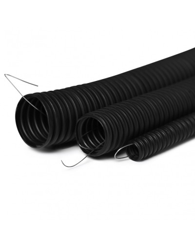 Труба гофрированная с зондом 20 мм.из ПНД, трудногорючая, безгалогенная FRHFгибкая со стальной протяжкой (черный) ПожТехКабель 713-002 в Махачкале Труба гофрированная Pintop.ru