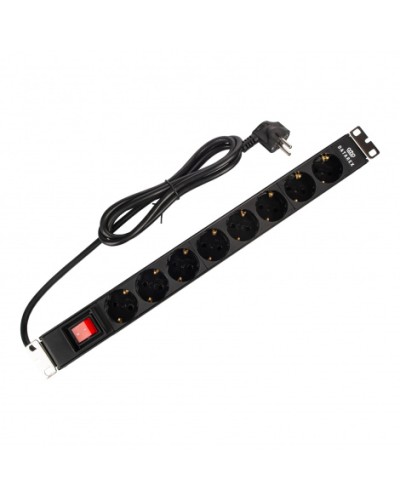 Блок распределения 19 (PDU) с выключателем на 16А, 8 разъемов SHUKO, шнур питания 1,8 м, черныйDatarex DR-432121 в Махачкале Блоки розеток Pintop.ru