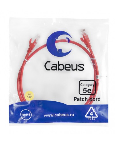 Патч-корд медный U/UTP кат.5е (1м) LSZH (красный) Cabeus (PC-UTP-RJ45-Cat.5e-1m-RD-LSZH) в Махачкале Патч-корды и пигтейлы Pintop.ru