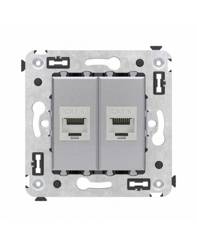 Компьютерная розетка RJ-45 в стену, кат.6 двойная экранированная, Avanti, Закаленная сталь DKC (4404794) в Махачкале Розетки компьютерные и телефонные Pintop.ru
