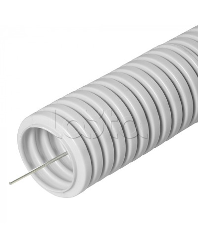 Труба ПВХ гибкая гофрированная д.16мм, лёгкая с протяжкой, 100м, цвет серый Cabeus (FCPL-16-PVC-100-1-GY) в Махачкале Труба гофрированная Pintop.ru