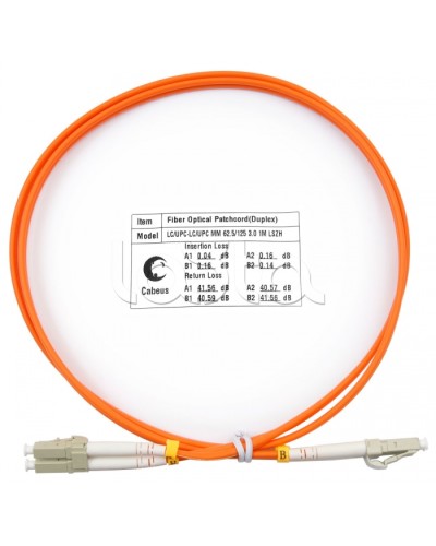 Шнур оптический duplex, LC-LC, 62,5/125 mm, 1м, LSZH Cabeus FOP-62-LC-LC-1m в Махачкале Патч-корды оптические Pintop.ru