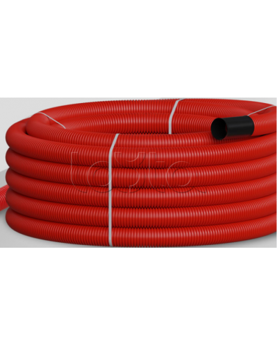 NR075 Двустен. труба ПНД гибкая откр. прокладки, SN16, с зондом, D75мм (50м) красн. Экопласт (801075HFR-UF-RD) в Махачкале Труба гофрированная Pintop.ru