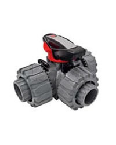 Кран шаровой трехходовой ПВХ D25, под клей Экопласт с муфтовым окончанием (49448) в Махачкале Повороты, муфты, тройники Pintop.ru