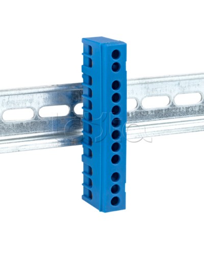 Шина 0 N (6х9мм) 12 отверстий латунь синий изолированный корпус на DIN-рейку EKF PROxima (sn0-63-12-ib) в Махачкале Клеммные колодки Pintop.ru