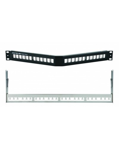 Коммутационная угловая панель 19” наборная, FTP, 1U, 24 порта, черный Eurolan (27A-00-24BL) в Махачкале Патч панель Pintop.ru