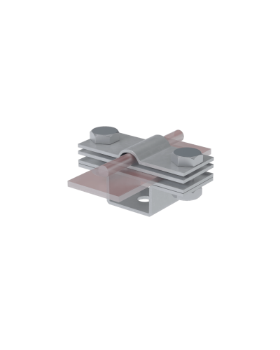 Универсальный держатель на мостовой опоре для прутка Ø 5-8 мм и полосы до 40 мм с 3 пластинами КМ-профиль (UDMO3-D5-8-B40) в Махачкале Аксессуары для лотков Pintop.ru