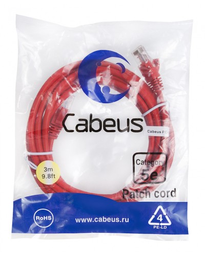 Патч-корд медный U/UTP кат.5е (3м) LSZH (красный) Cabeus (PC-UTP-RJ45-Cat.5e-3m-RD-LSZH) в Махачкале Патч-корды и пигтейлы Pintop.ru