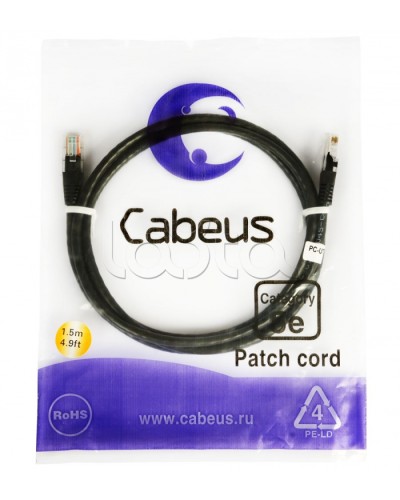 Патч-корд 2xRJ-45/8P8C U/UTP кат.5е (2 м) Cabeus PC-UTP-RJ45-CAT.5E-2M-BK в Махачкале Патчкорды (медные) Pintop.ru