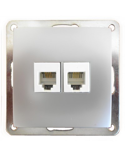 Розетка телефонная двойная 2хRJ-11 с накладкой (серебристый металлик) LK60 (865603-1) в Махачкале Розетки компьютерные и телефонные Pintop.ru