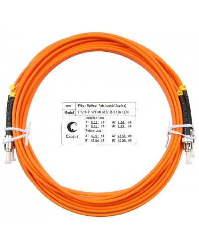 Шнур оптический duplex ST-ST 62,5/125 MM 5 м LSZH Cabeus FOP-62-ST-ST-5M в Махачкале Патч-корды оптические Pintop.ru