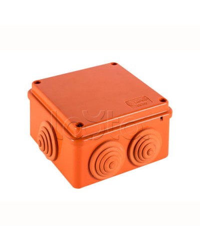 JBS100 Коробка огн. E110, о/п 100х100х55мм, без галогена, 6 вых., IP55, цвет оранж. Экопласт (43377HF) в Махачкале Коробки (ОКЛ) Экопласт Pintop.ru
