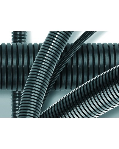 Труба ПА 6 гофр. DN12мм, ПВ-0, Dвн 12,2 мм, Dнар 15,8 мм, цвет тёмно-серый, без протяжки DKC PA601216F0 в Махачкале Гладкая труба Pintop.ru