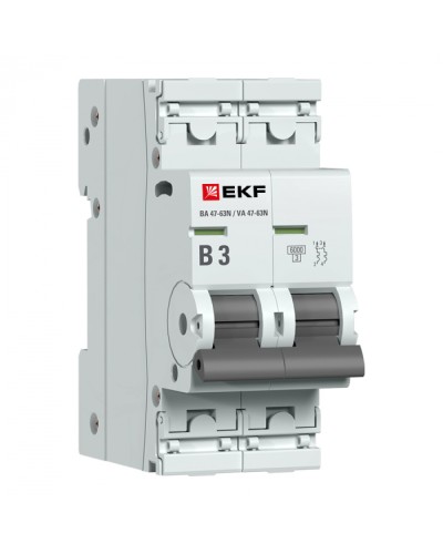 Автоматический выключатель 2P 3А (B) 6кА ВА 47-63N EKF PROxima (M636203B) в Махачкале Электротехническое оборудование Pintop.ru