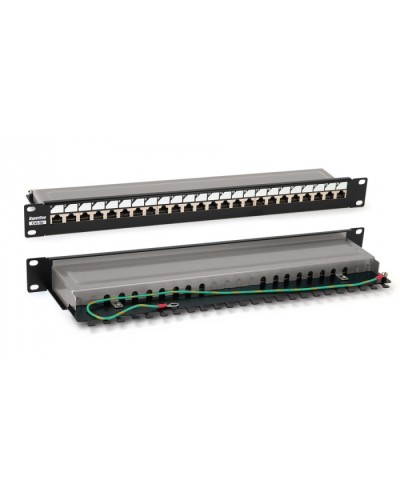 Патч-панель 19, 1U, 24 порта RJ-45 полн. экран., категория 6, Dual IDC, цвет черный Hyperline PP3-19-24-8P8C-C6-SH-110D в Махачкале Патч панель Pintop.ru