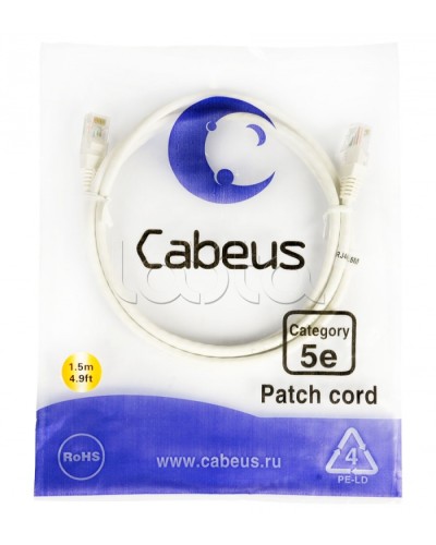 Шнур коммутационный RJ-45 кат.5е (1.5 м) Cabeus PC-UTP-RJ45-Cat.5e-1.5m-WH в Махачкале Патчкорды (медные) Pintop.ru