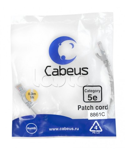 Патч-корд медный U/UTP кат.5е (0,3м) LSZH (белый) Cabeus (PC-UTP-RJ45-Cat.5e-0.3m-WH-LSZH) в Махачкале Патчкорды (медные) Pintop.ru