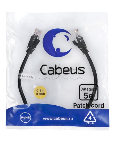 Патч-корд медный U/UTP кат.5е (0,3м) LSZH (черный) Cabeus (PC-UTP-RJ45-Cat.5e-0.3m-BK-LSZH) в Махачкале Патчкорды (медные) Pintop.ru