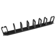 Органайзер кабельный горизонтальный 19" 1U, 8 пласт. колец, металлический, черный Cabeus JB08-1U-PR-BK