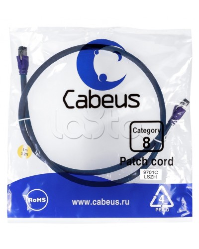 Патч-корд S/FTP Cabeus PC-SSTP-RJ45-Cat.8-1m-LSZH в Махачкале Патчкорды (медные) Pintop.ru