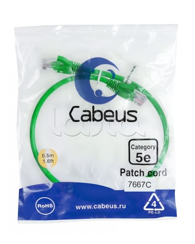 Патч-корд UTP, категория 5e, 0.5 м, неэкранированный, зеленый Cabeus PC-UTP-RJ45-Cat.5e-0.5m-GN в Махачкале Патчкорды (медные) Pintop.ru
