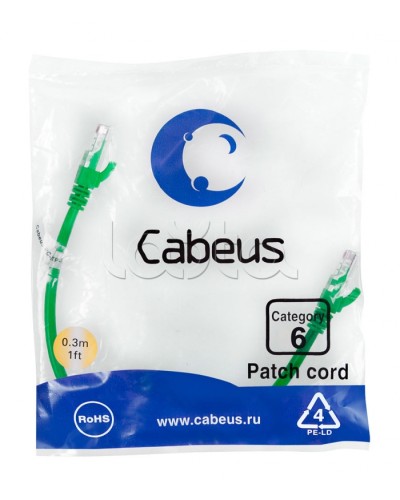 Патч-корд UTP, категория 6, 0.3 м, неэкранированный, зеленый Cabeus PC-UTP-RJ45-Cat.6-0.3m-GN в Махачкале Патчкорды (медные) Pintop.ru