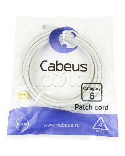 Шнур коммутационный 2xRJ-45/8P8C U/UTP кат.6 (5 м) Cabeus PC-UTP-RJ45-Cat.6-5m в Махачкале Патчкорды (медные) Pintop.ru