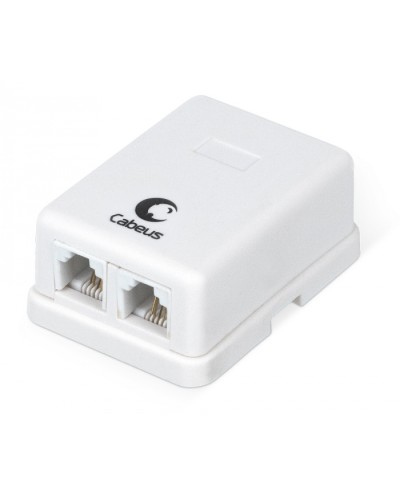Розетка телефонная RJ-12(6P4C), двойная, внешняя, белая Cabeus WS-6P4C-TEL-2 в Махачкале Розетки компьютерные и телефонные Pintop.ru