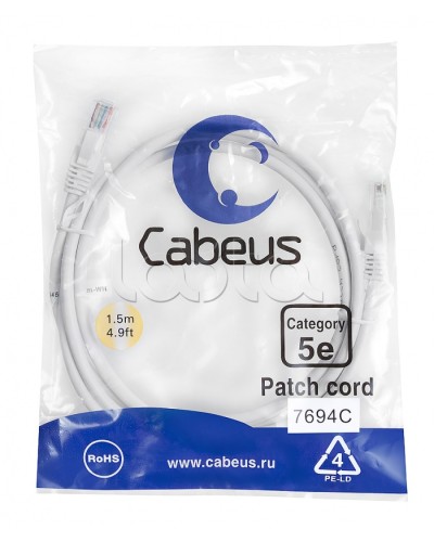 Патч-корд медный U/UTP кат.5е (1,5м) LSZH (белый) Cabeus (PC-UTP-RJ45-Cat.5e-1.5m-WH-LSZH) в Махачкале Патчкорды (медные) Pintop.ru
