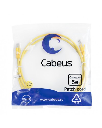 Патч-корд медный U/UTP кат.5е (1,5м) LSZH (желтый) Cabeus (PC-UTP-RJ45-Cat.5e-1.5m-YL-LSZH) в Махачкале Патчкорды (медные) Pintop.ru