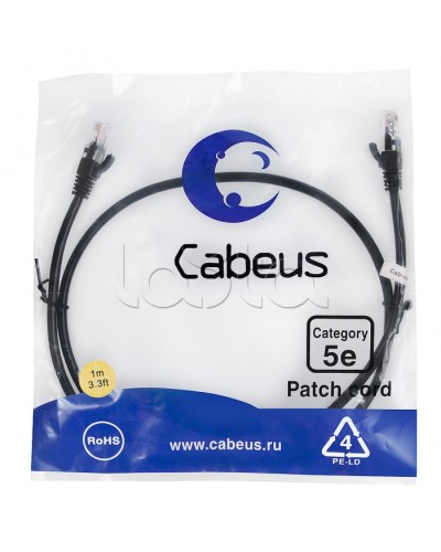 Патч-корд медный U/UTP кат.5е (1м) LSZH (черный) Cabeus (PC-UTP-RJ45-Cat.5e-1m-BK-LSZH) в Махачкале Патчкорды (медные) Pintop.ru