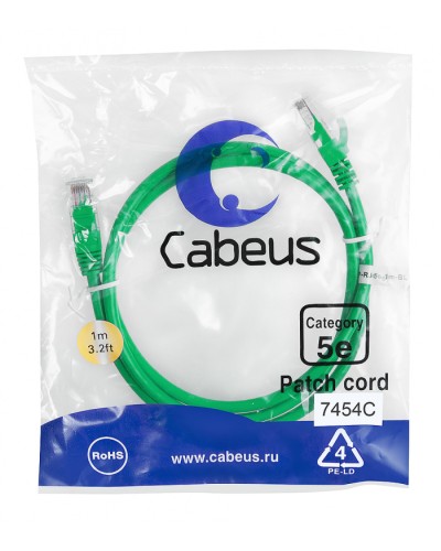 Патч-корд медный U/UTP кат.5е (1м) LSZH (зеленый) Cabeus (PC-UTP-RJ45-Cat.5e-1m-GN-LSZH) в Махачкале Патчкорды (медные) Pintop.ru