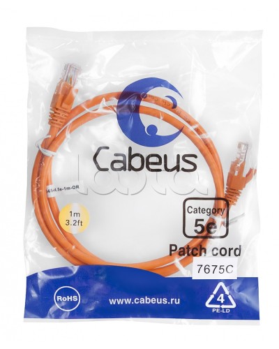 Патч-корд медный U/UTP кат.5е (1м) LSZH (оранжевый) Cabeus (PC-UTP-RJ45-Cat.5e-1m-OR-LSZH) в Махачкале Патчкорды (медные) Pintop.ru