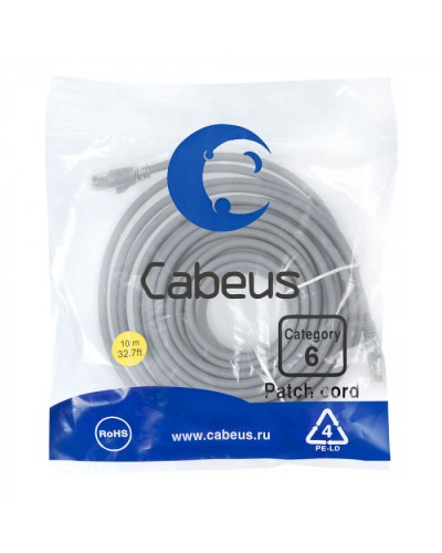 Патч-корд медный U/UTP кат.6 (10м) LSZH (серый) Cabeus (PC-UTP-RJ45-Cat.6-10m-LSZH) в Махачкале Патчкорды (медные) Pintop.ru