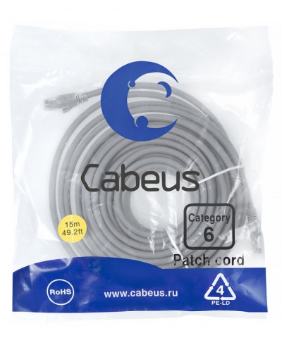 Патч-корд медный U/UTP кат.6 (15м) LSZH (серый) Cabeus (PC-UTP-RJ45-Cat.6-15m-LSZH) в Махачкале Патчкорды (медные) Pintop.ru