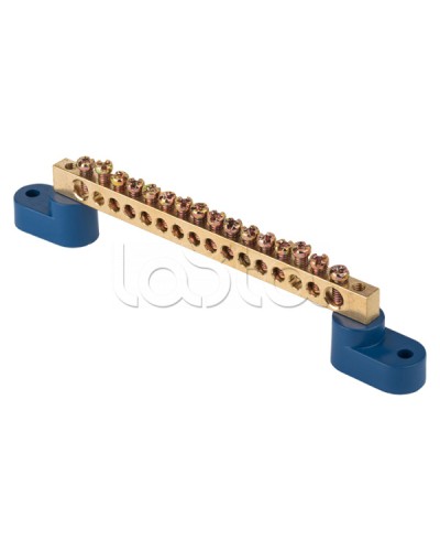 Шина 0 N (8х12мм) 16 отверстий латунь 2 синих угловых изолятора EKF PROxima (sn0-125-16-2) в Махачкале Клеммные колодки Pintop.ru