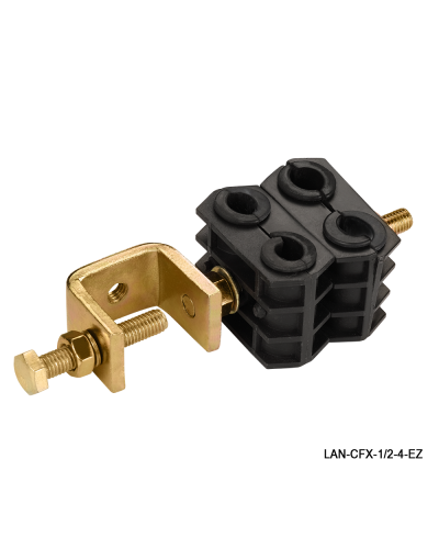 Комплект крепления для 4-х коаксиальных кабелей диаметром 3/8-1/2, со струбциной LANMASTER LAN-CFX-1/2-4-EZ в Махачкале Аксессуары для стоек и шкафов Pintop.ru