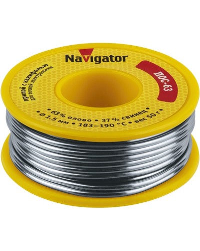 Припой Navigator 93 781 NEM-Pos05-63K-1.5-K50 (ПОС-63, катушка, 1.5 мм, 50 гр) в Махачкале Аксессуары для кабель-канала Pintop.ru