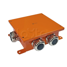 SMB120 Коробка металлическая, огн. E-110,о/п 120х120х60, 1 метал. гермоввод 14-22мм. + 3 метал. заглушки, IP66, 9P, (1,5-10 мм2), цвет оранж. Экопласт (56354E)