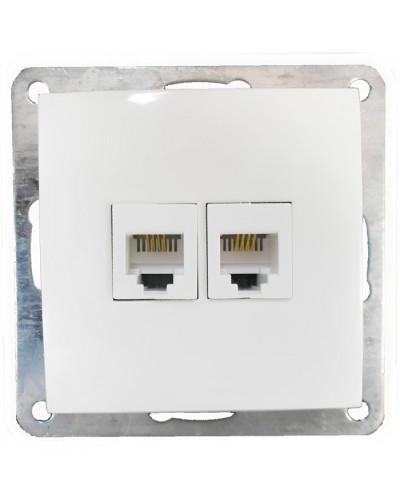 Розетка телефонная двойная 2хRJ-11 с накладкой (белый) LK60 (865604) в Махачкале Розетки компьютерные и телефонные Pintop.ru