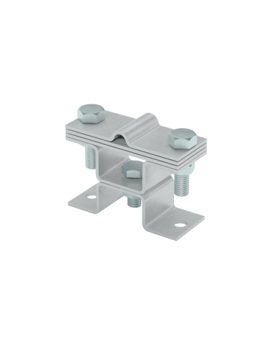 Универсальный держатель на мостовой опоре двойной для прутка Ø 5-8 мм и полосы до 40 мм с 3 пластинами КМ-профиль (XUDMO3-D5-8-B40) в Махачкале Аксессуары для лотков Pintop.ru